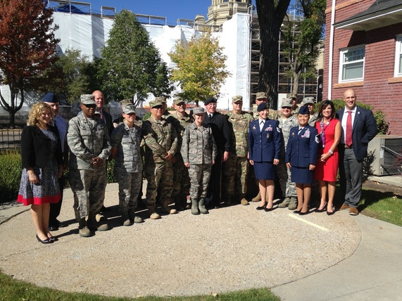 Governor Mead, WDE Staff and members of the Wyoming National Guard pose for a photo outside the Governor's Office.