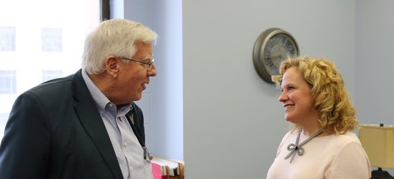 U.S. Senator Mike Enzi and State Superintendent Jillian Balow discuss CTE, ESSA, and Wyoming in the Superintendent's office.