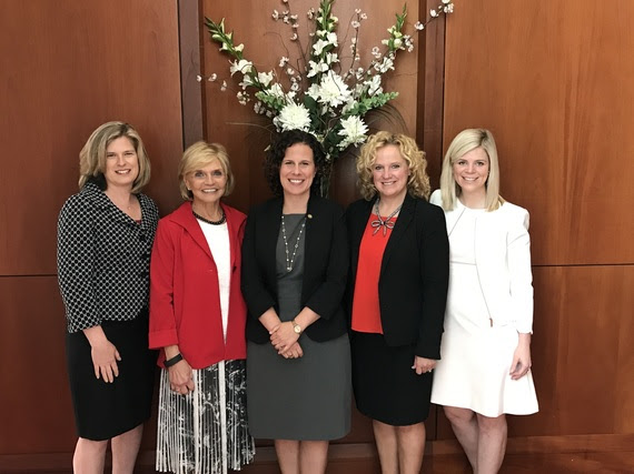 Superintendent Balow smiles in a picture with Meredith Miller, former North Carolina Governer Perdue, Holly Coy, and Anna Edwards.
