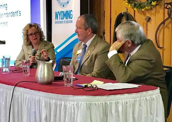 Superintendent Balow moderates a conversation with Speaker Harshman and Senator Coe during the Superintendent