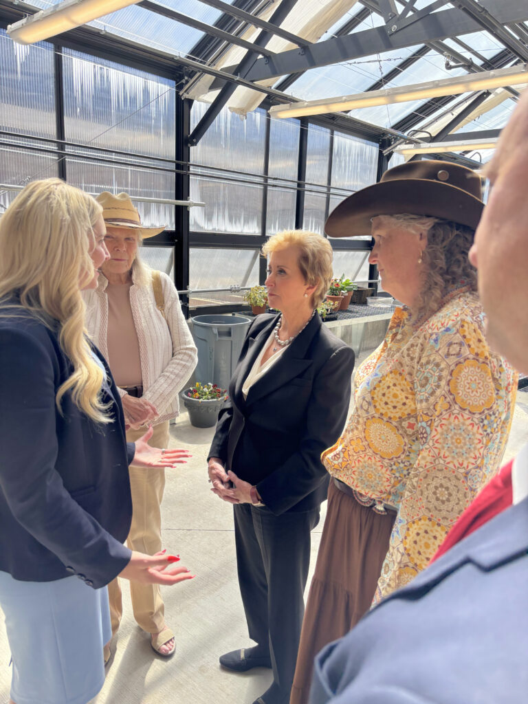 Superintendent Megan Degenfelder speaks with U.S. Secretary of Education Linda McMahon at Jackson Hole Classical Academy.